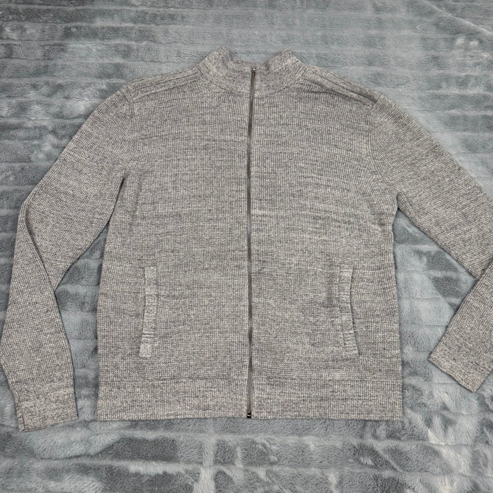 Michael Kors Mens Gray Cotton Wool Blend Full Zip Mock Neck Sweater Large